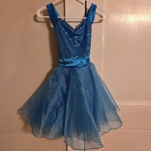 Weissman Blue Dance Costume with Shimmering Bodice and Tulle Skirt